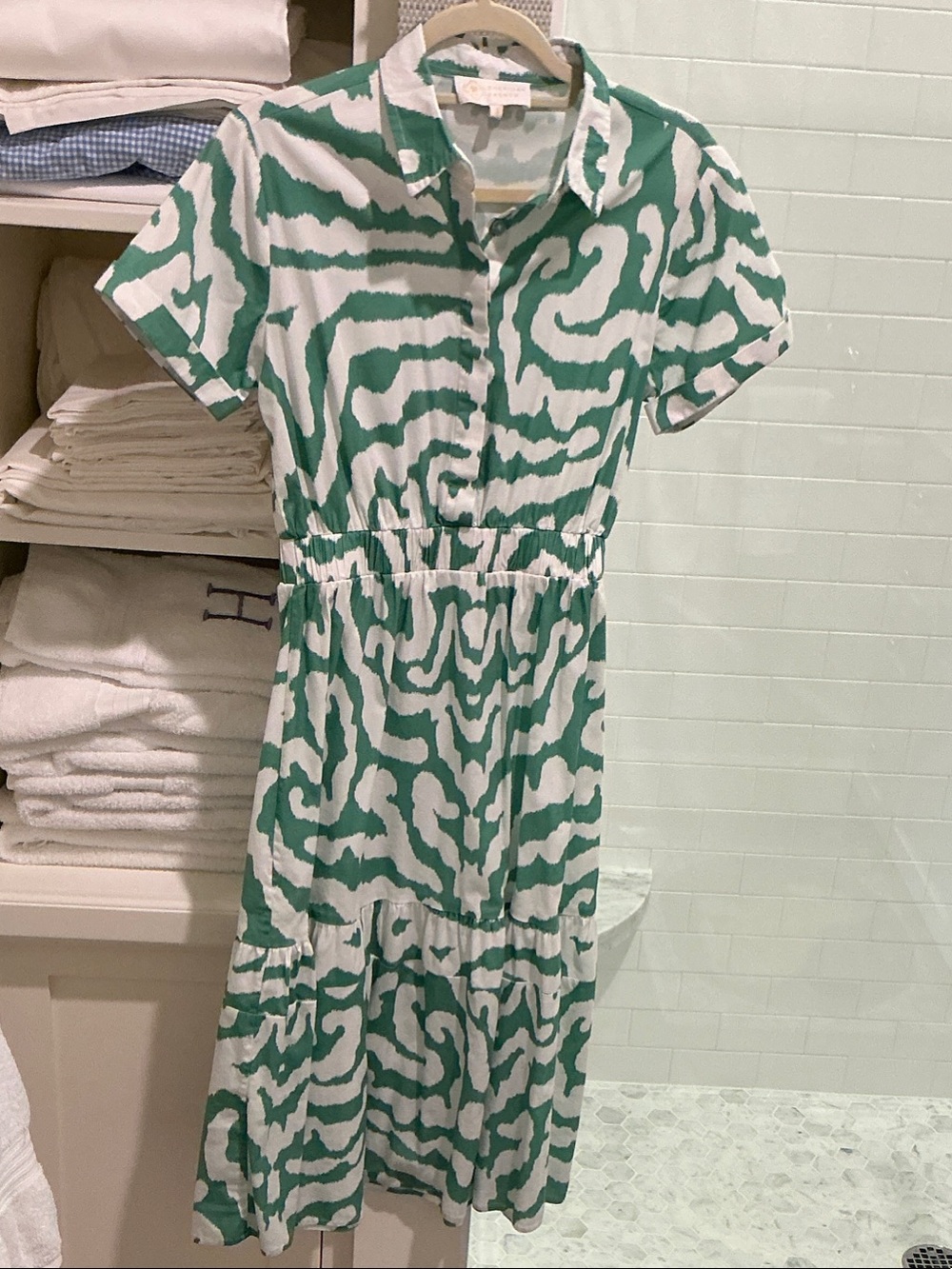 Green & White Short-Sleeve Sheridan French Dress